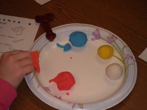 We mixed play-doh to learn about fractions